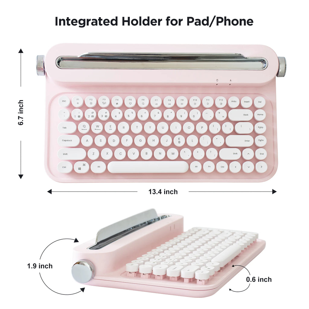 Retro Typewriter Aesthetic Keyboard, 75% Compact Wireless Keyboard with Integrated Stand for Multi-Device