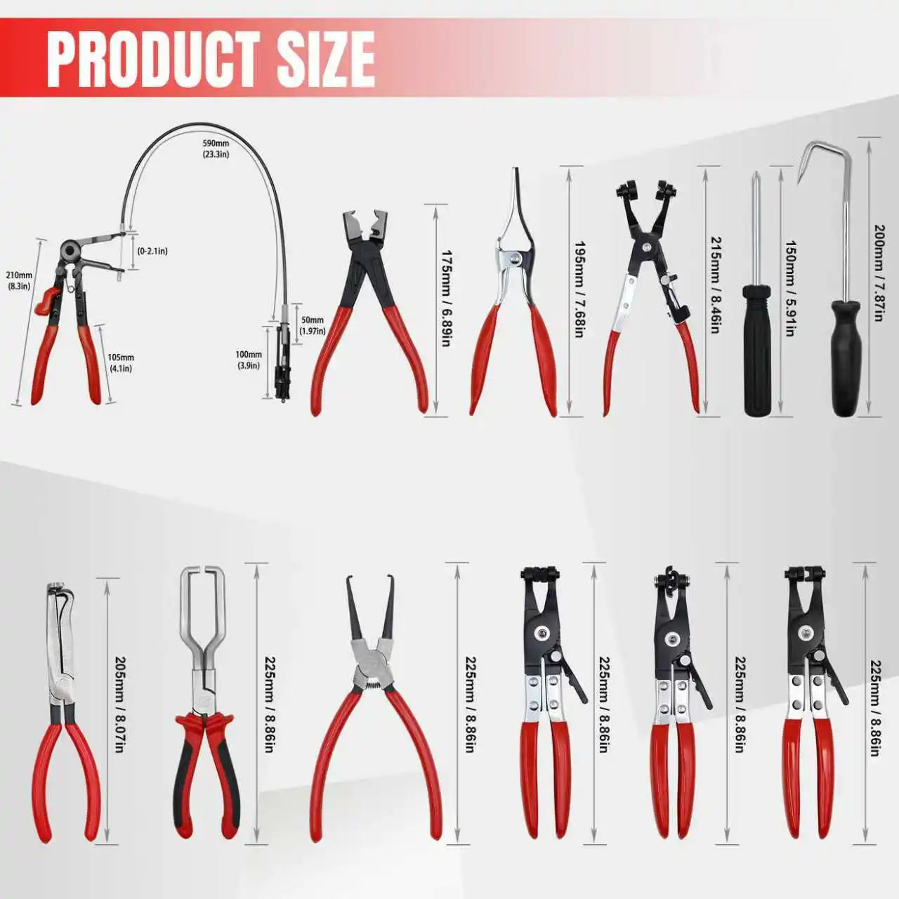 Hose Clamp Pliers Tool Set 16pcs Hose Clamp Removal and Installation Tool for Automotive Coolant Radiator Heater,fuel lines etc