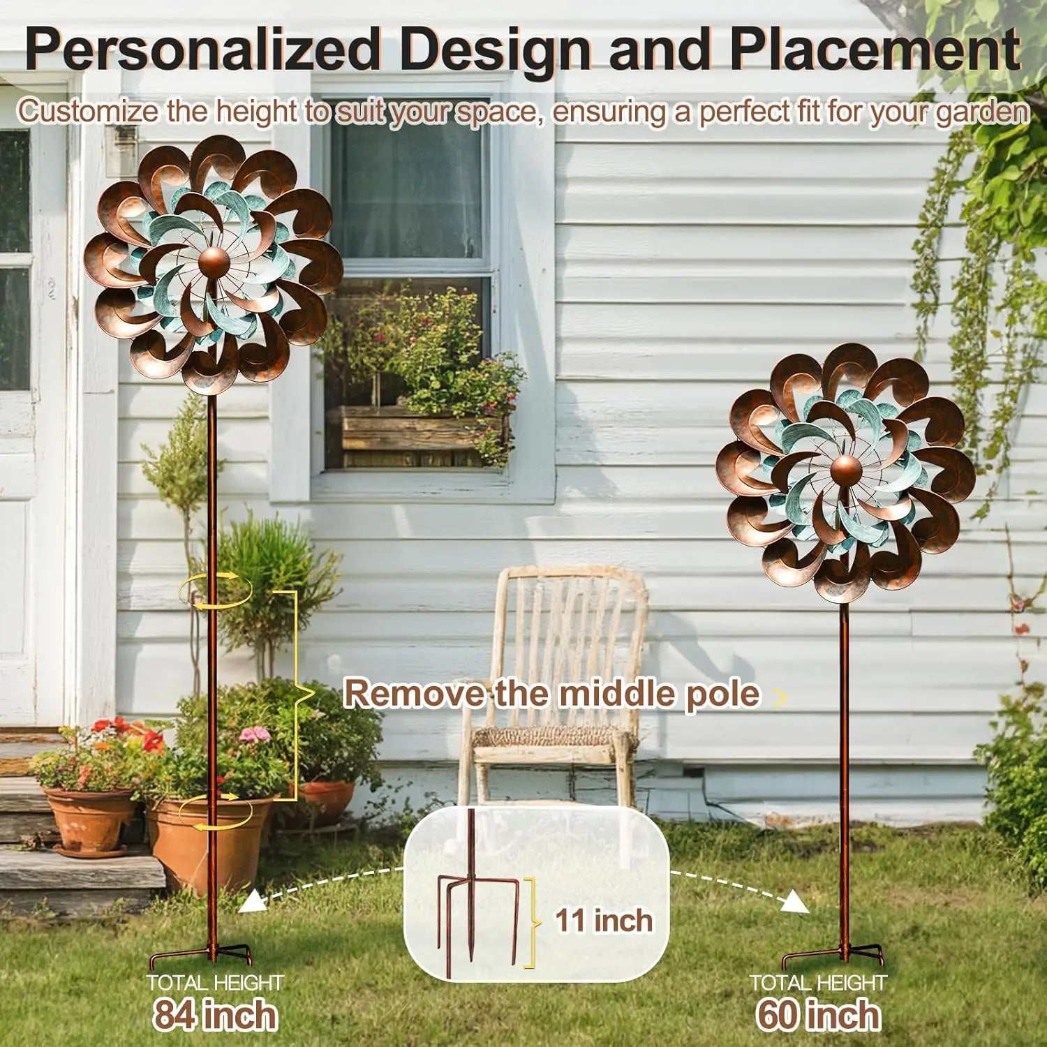 Large 84 Inch Metal Wind Spinner for Yard Garden, Rustproof Outdoor Deco.