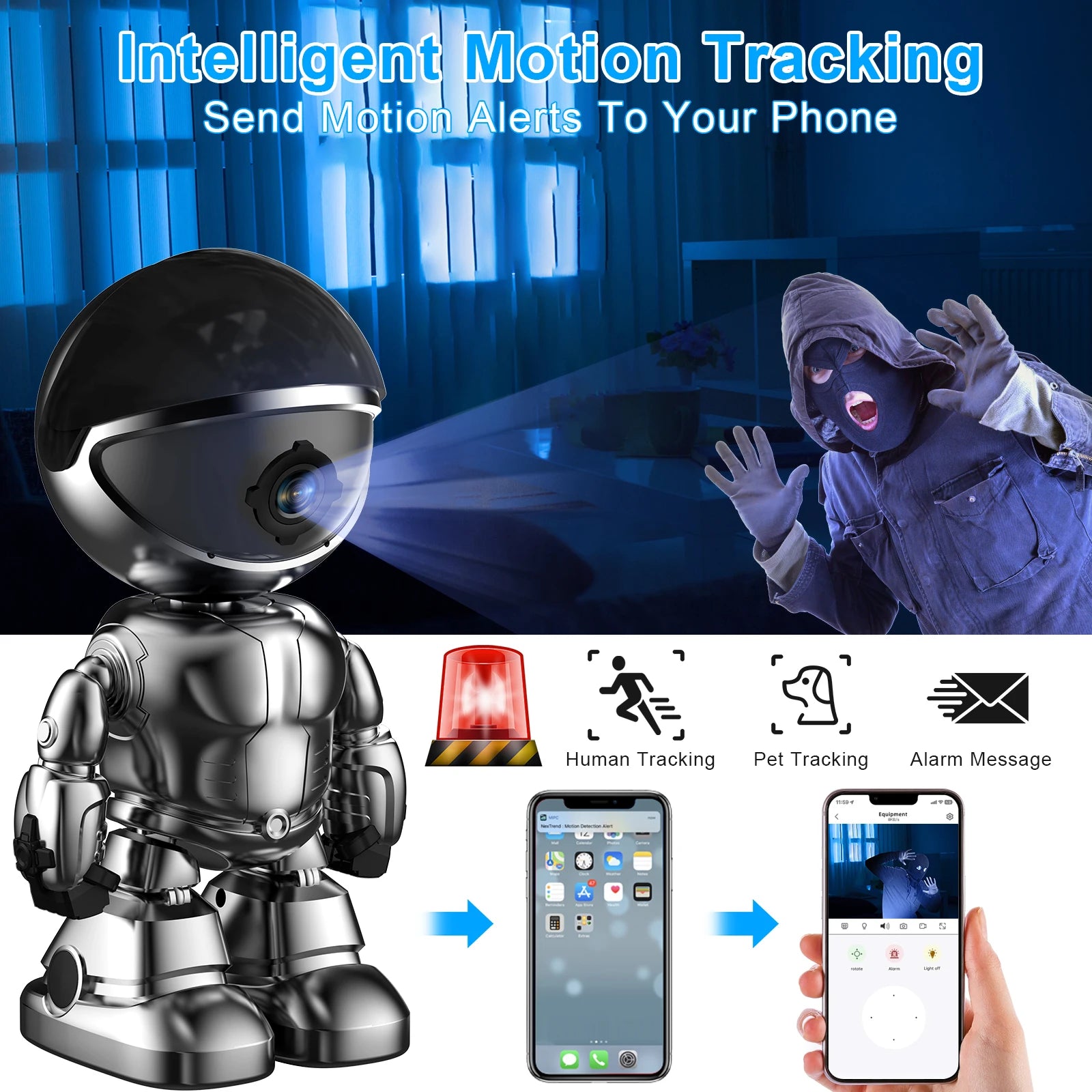1080 HD Robot Camera Wifi 3MP Indoor Home Security Camera Night Vision Two Way Audio Auto Tracking Indoor Baby Monitor