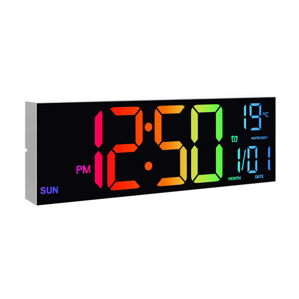 16" Large Digital Wall Clock, with Remote, 8 RGB Color, Alarm, DST, Temperature.