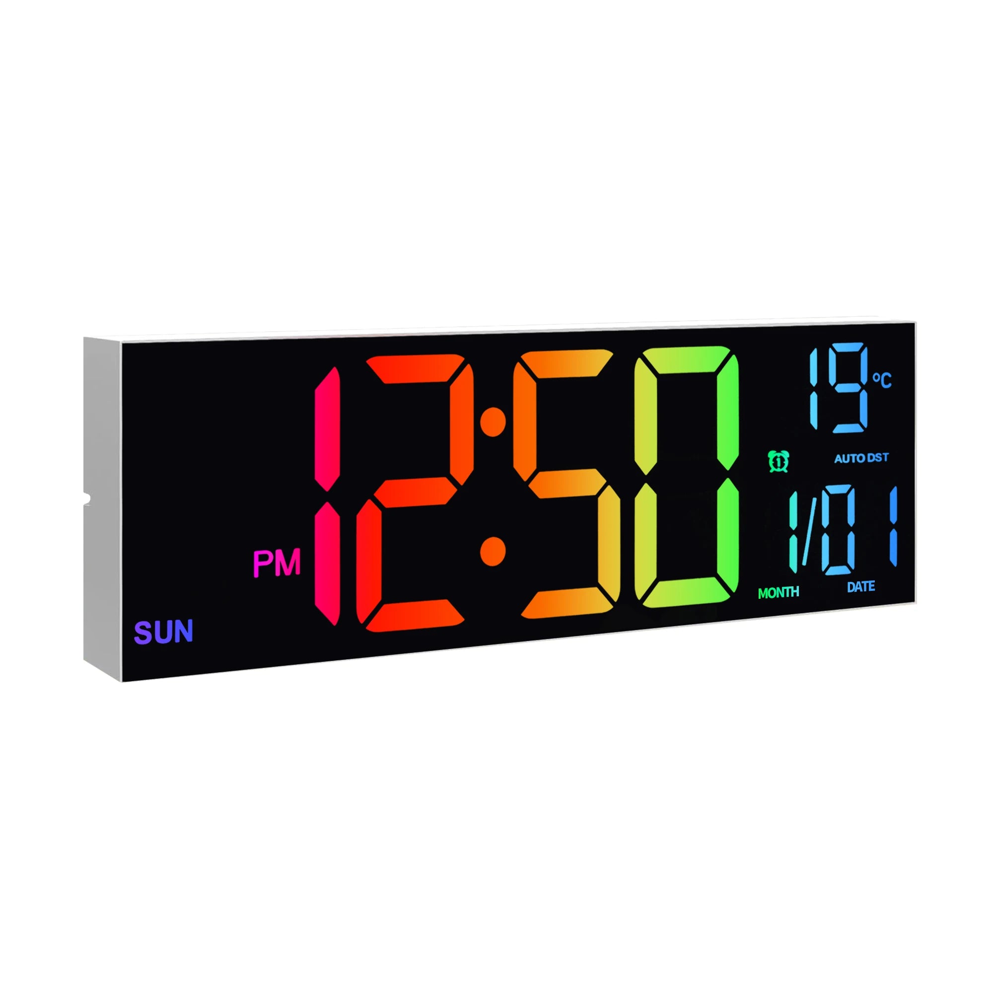 16" Large Digital Wall Clock, with Remote, 8 RGB Color, Alarm, DST, Temperature.