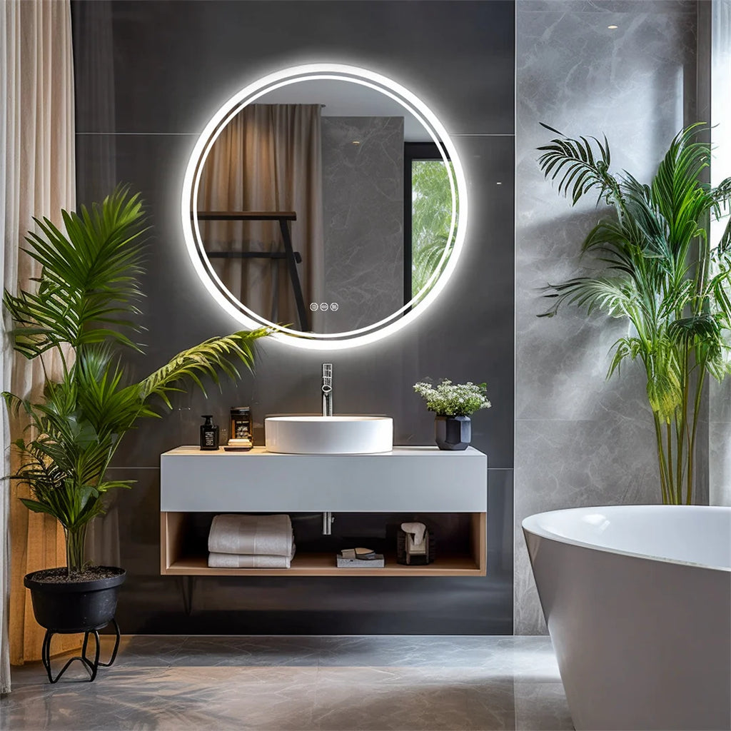 Intelligent Illuminate Big Round Mirror for Bathroom Touch Screen Dimmable Anti-fog Bathroom LED Light Mirror