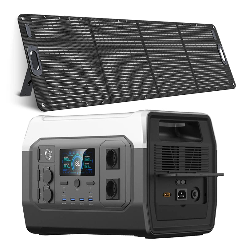 1800w Portable Power Station, 200w Solar Panel for Camping Solar Generator