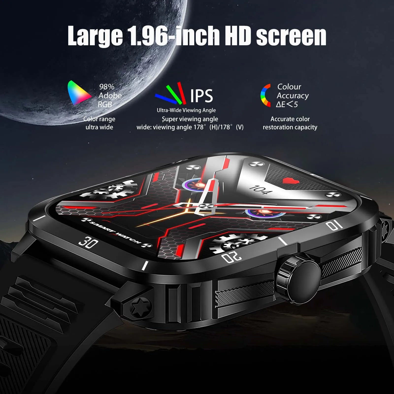 Smart Watch 3ATM Waterproof 1.96" IPS Screen Military KT71 Men 100+ Sport Mode Heart Rate Blood Pressure Bluetooth Call