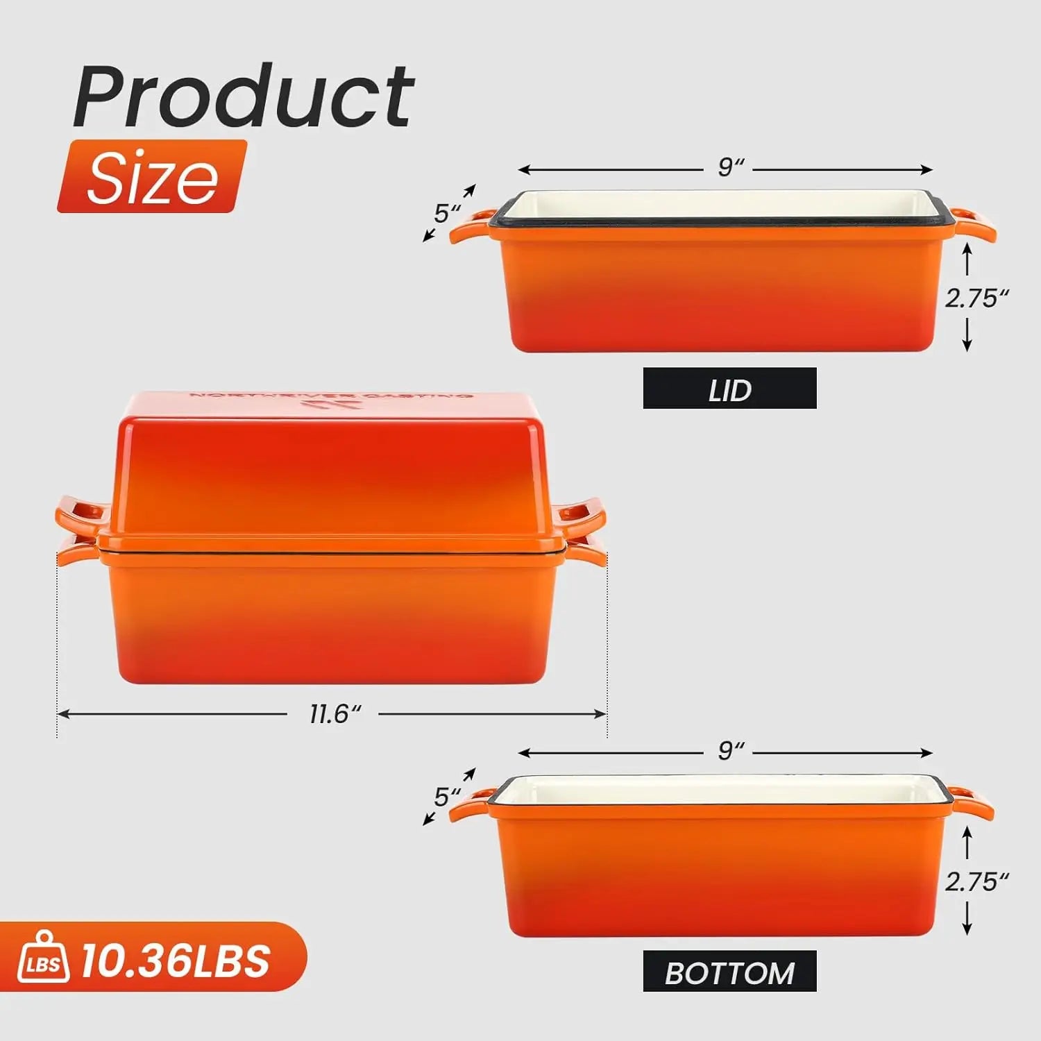 Enameled Cast Iron Loaf Pan with Lid, 2-Piece Set for Baking Homemade Bread, Oven Safe