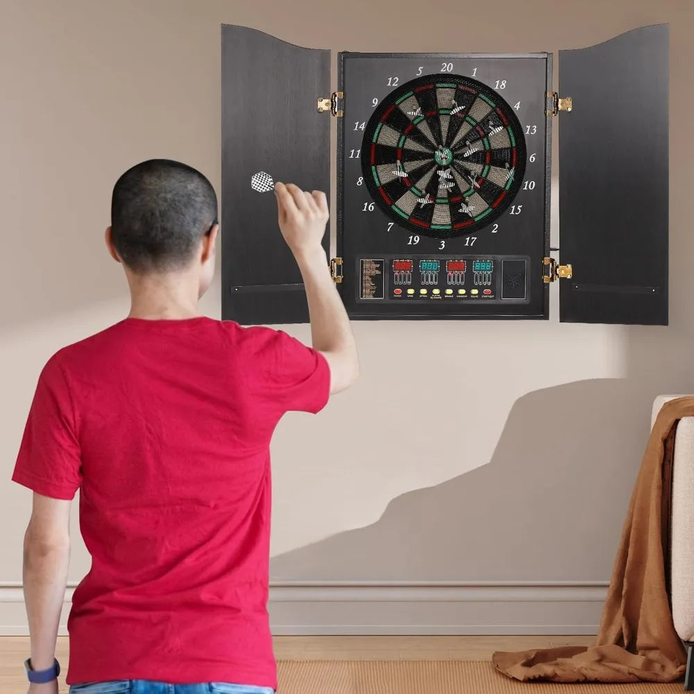 Dartboard Cabinet Set Dart Board Electronic Scoreboard Machine LCD Display for Adults and Family