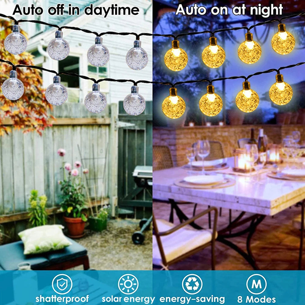 Solar String Lights Outdoor Bubble Ball Lighting String 8 LIghting Modes for Garden.