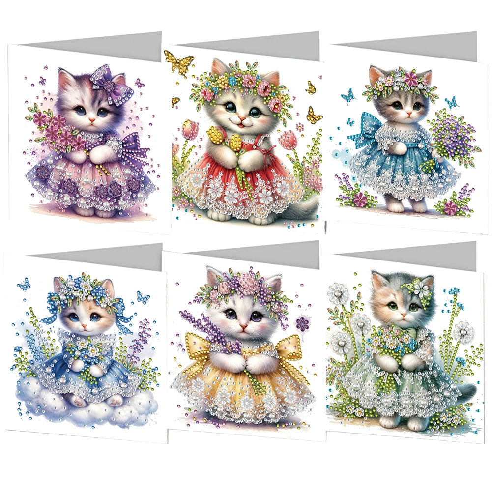 6pcs 5D Rhinestone Arts Greetings Birthday Card DIY Diamond Art Greeting Cards Handmade Diamond Painting Greeting Thank You Card