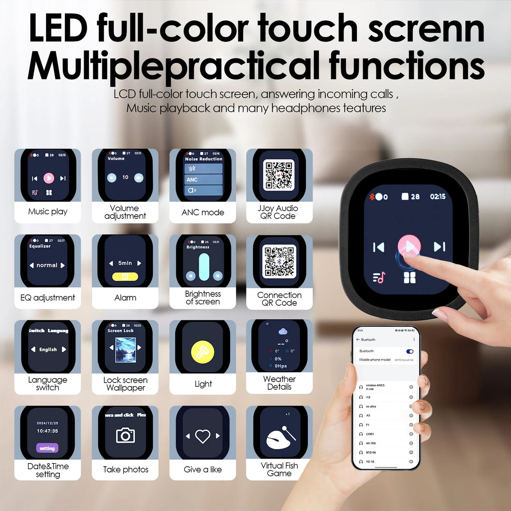 Wireless Headphone, With Multi Magnetic Touch Control LED Screen.