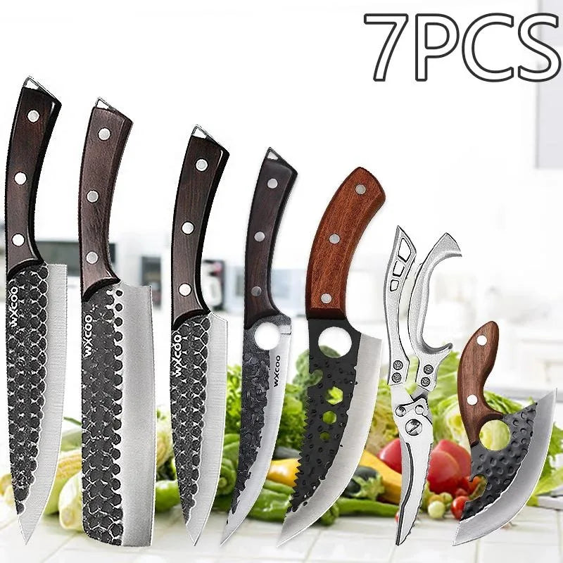 7PCS Kitchen Chef Knife High Quality Stainless Steel Multipurpose Set Includes Boning Barbecue Fish Utility Mini Cheese Pizza