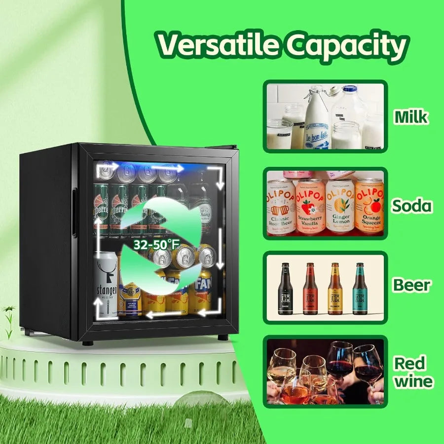 Beverage Refrigerator Cooler 1.6 Cu.Ft Freestanding Beer Fridge with Glass Door LED Light and Adjustable Shelf for Soda or Wine