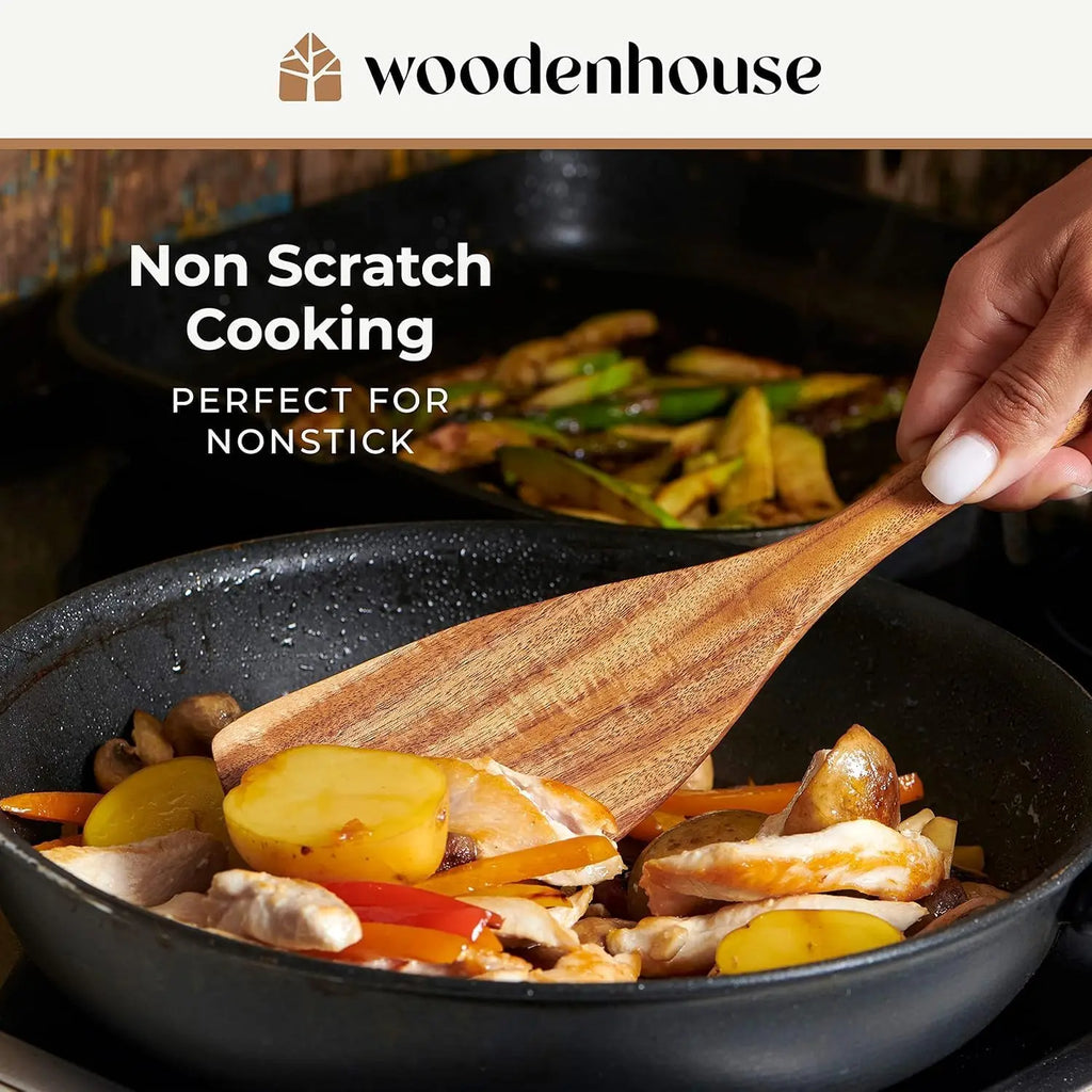 10-Piece Teak Wood Cooking Utensil Set, Durable, Nonstick Safe & Heat Resistant with Ergonomic Handles