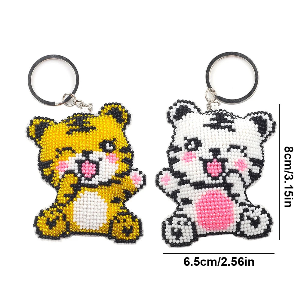 2/5Pcs Animal DIY Beaded Cross Stitch Ornament Kit Printed Bead Embroidery Needlework Key Ring Kit Gift for Friends