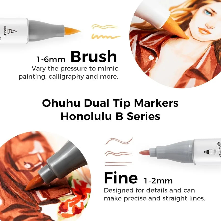 24 Skin-Tone Colors Alcohol Markers for Sketch Art and Coloring Alcohol-Based Brush Markers.