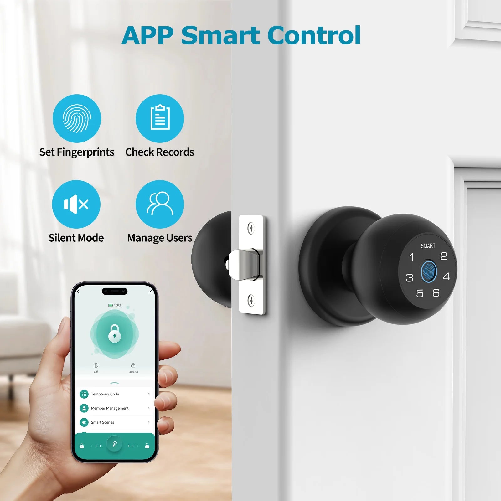 Smart Lock Fingerprint Door Lock App Control Passcode Unlock Electronic Touchscreen Keypad Indoor
