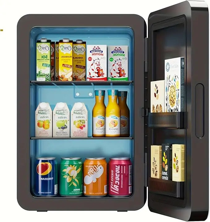 22L Mini Fridge for Bedroom, 12v DC Portable Cooler & Warmer, Mini Refrigerator with Glass Front, for Car Office Desk & D