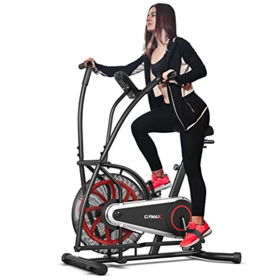 Fan Bike Air Resistance Upright Bike with LCD Monitor Phone Holder Builtin Wheels for Home Gym Cardio Training Workout Fitness