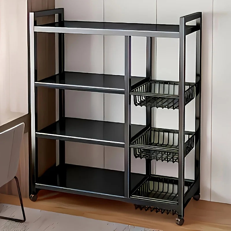 New Heavy-Duty 4-Tier Freestanding Shelf with 3 Baskets - Durable Carbon Steel.