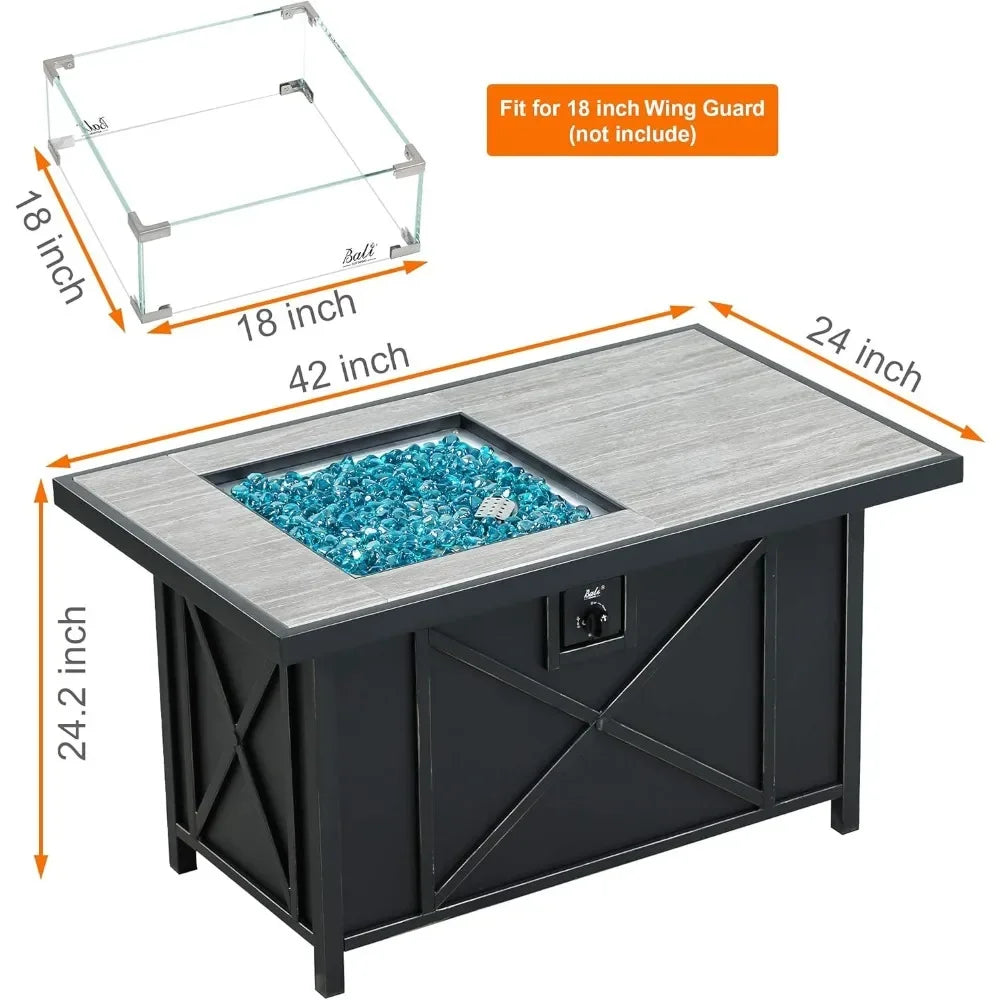 42 inch 50,000 BTU Rectangular Propane Gas Fire Pit Table with Fire Glass.