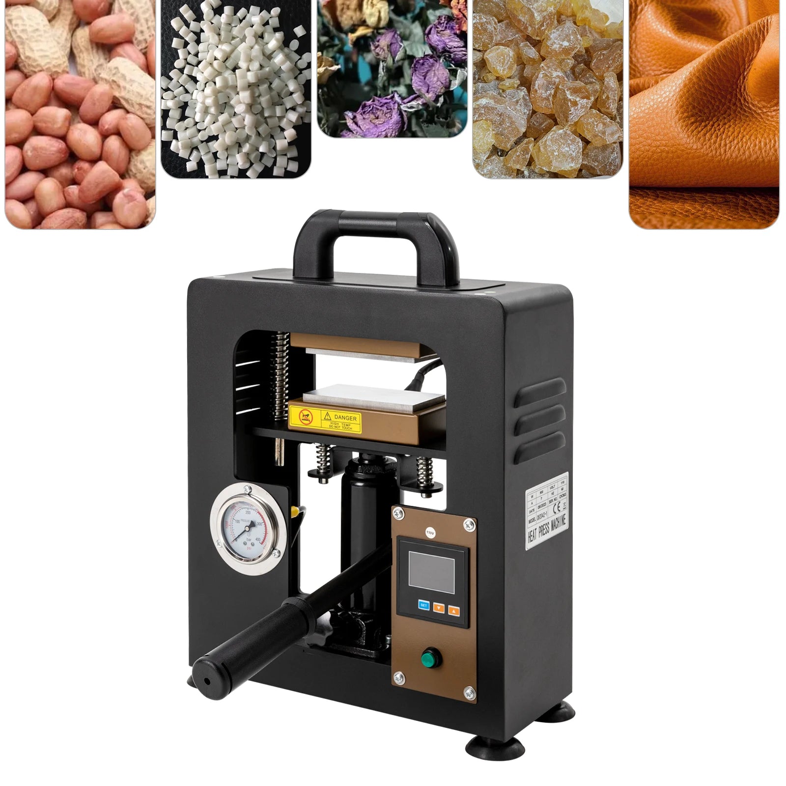 10T Hydraulic Heat Press Machine with LCD & Pressure Gauge, 900W Fast Heating for PU, Plastic, Textiles – US Plug 110V