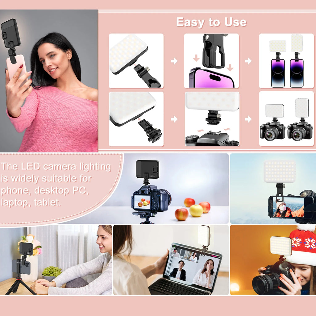 LED Selfie Light 60 High Power Rechargeable Clip Fill Video Light.