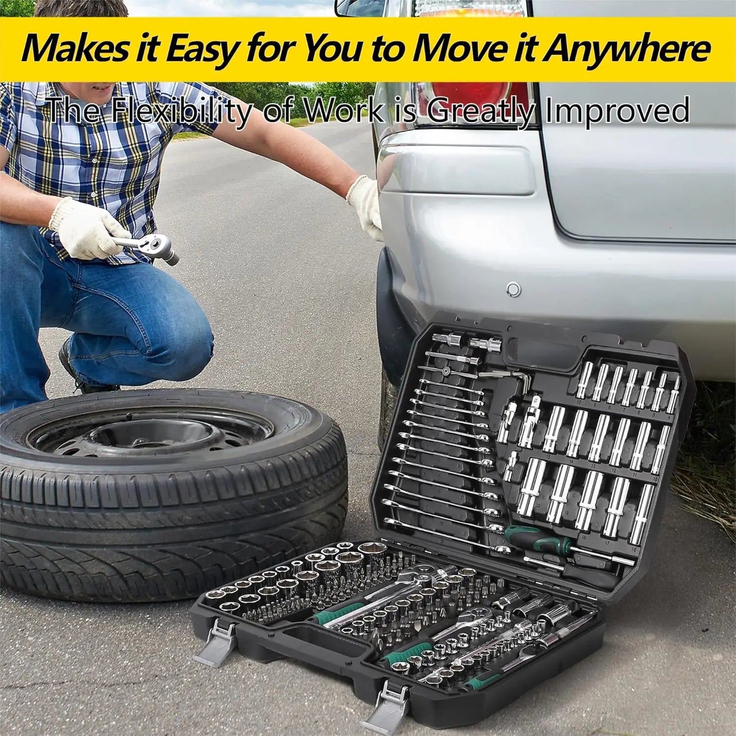 Mechanics Tool Set 216PCS (Including The Case) Portable Tool Kits and Socket Set, Automotive Repair Tool Set for DIY Car Repair