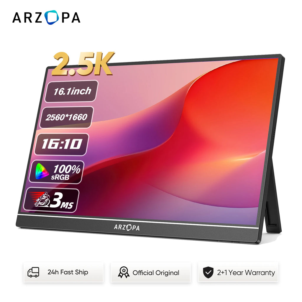 16" 2.5K QHD Portable Monitor 16:10 IPS Screen with type-c mini hdmi Second Display for MAC/Laptop/PC/Xbox/PS/Switch,Z1RC
