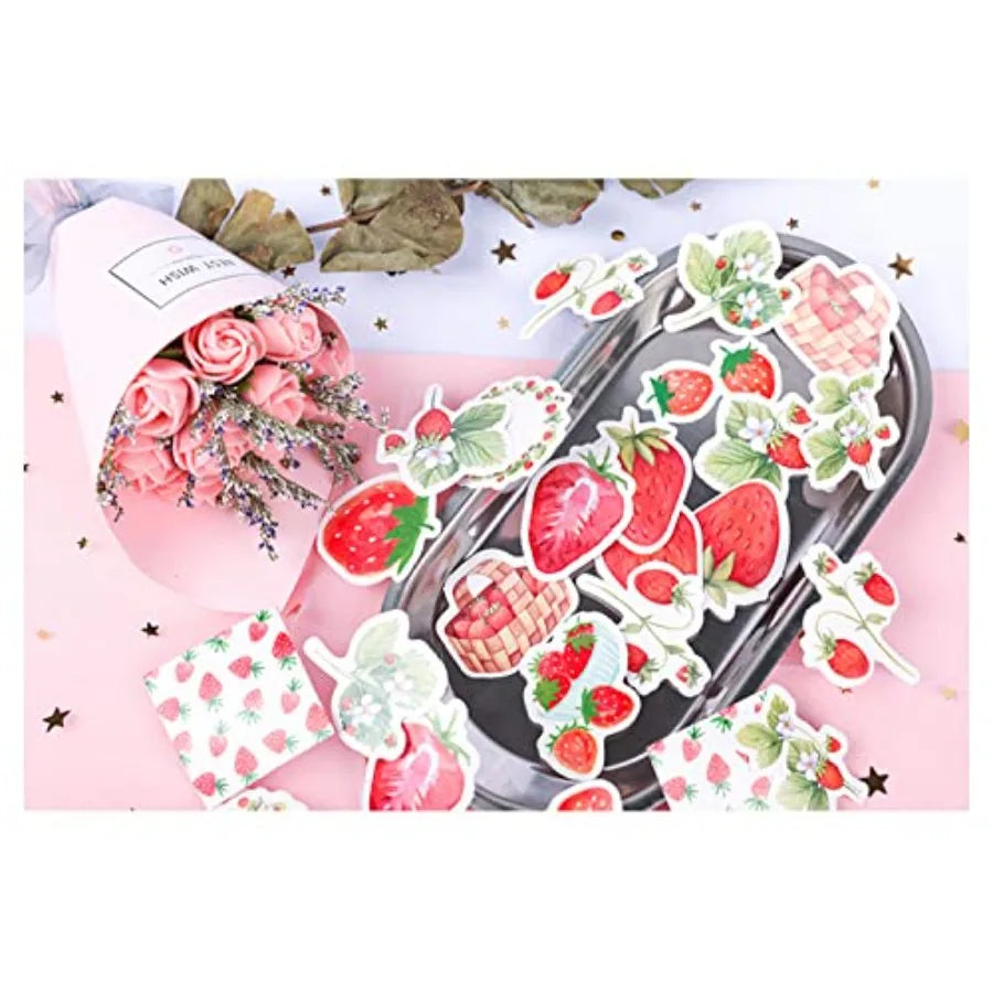 90 PCS Strawberry-Themed Stickers Labels for Personal Diary Planner Scrapbook Album and Notebook.