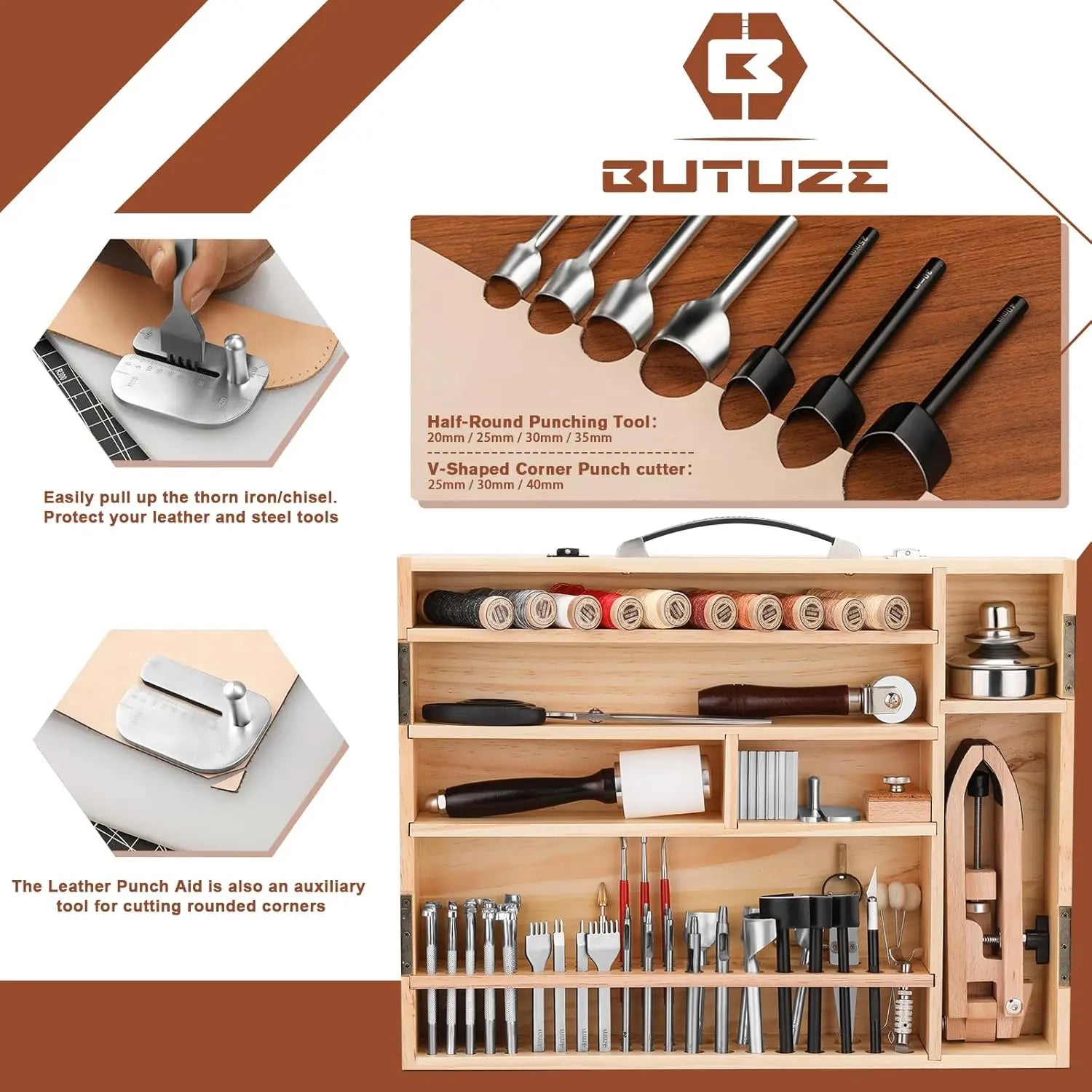 Professional Leather Crafting Tool Kit with Cutting, Punching, Carving, and Heavy Duty Sewing Supplies