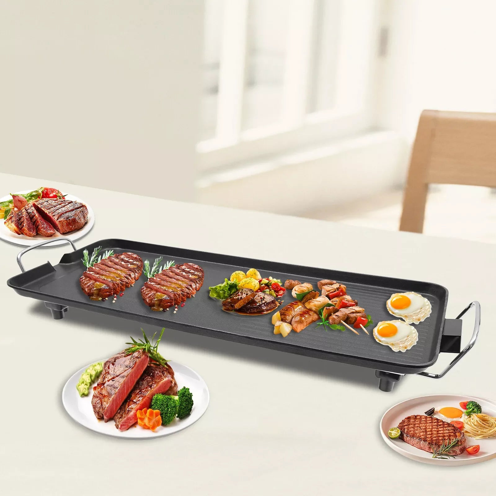 Smokeless Outdoor Electric BBQ Grill Portable Tabletop Barbecue Grill 1500W Aluminum Alloy