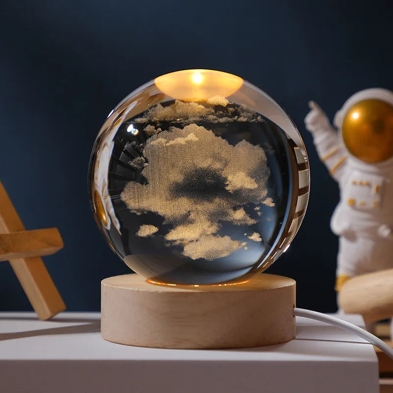 6/8cm 3D Crystal Ball Planet Night Light Laser Engraved Solar System.