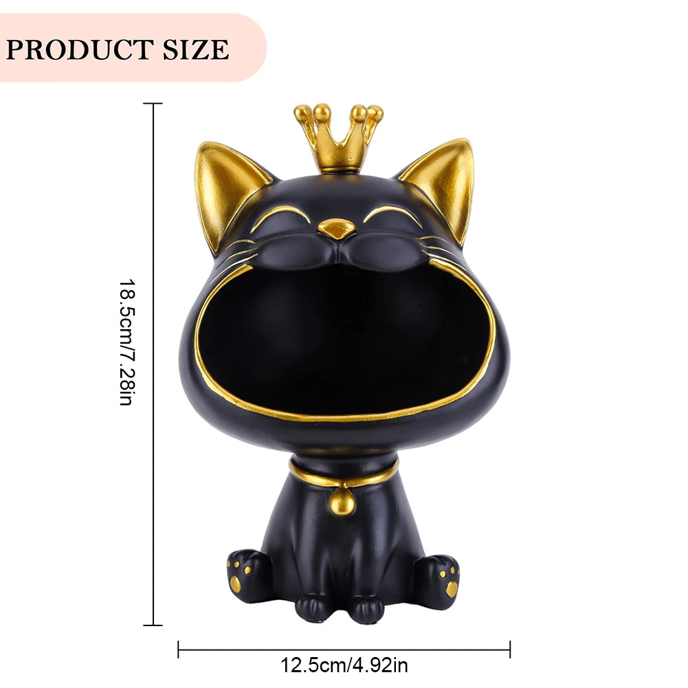 Laughing Cat Statue Resin Lucky Cat Statue Decoration Creative Big Mouths Cat Statue Cute Desktop Storage Accessories
