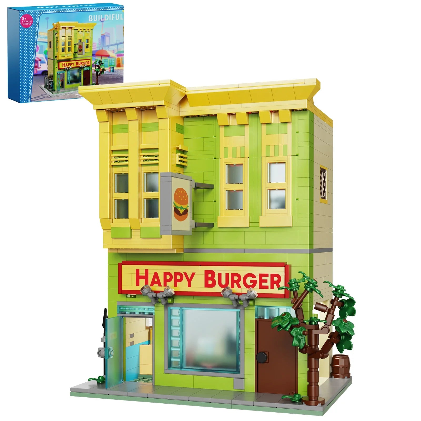 BuildMOC Burgers Store Building Block Set Ideas Bob Movie Street View Model Toys Children Gifts(1018PCS)