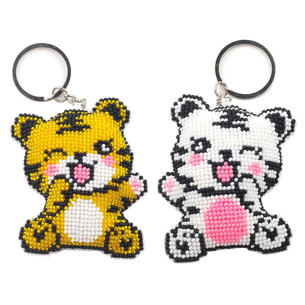 2/5Pcs Animal DIY Beaded Cross Stitch Ornament Kit Printed Bead Embroidery Needlework Key Ring Kit Gift for Friends
