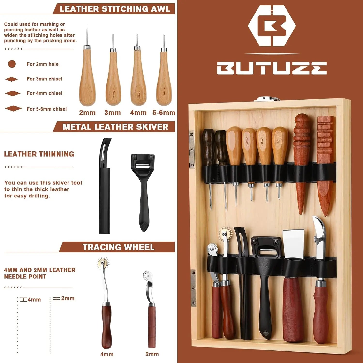 Professional Leather Crafting Tool Kit with Cutting, Punching, Carving, and Heavy Duty Sewing Supplies
