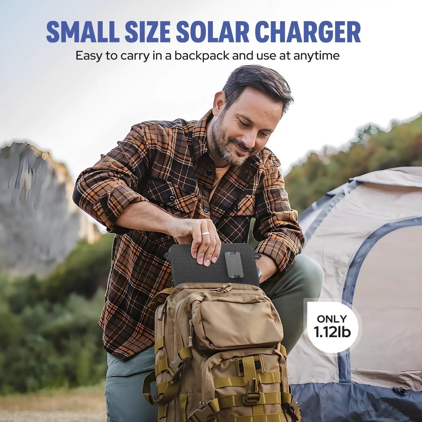 15W Portable Solar Panel Battery Charger with 5V 3A USB-A USB-C Output.