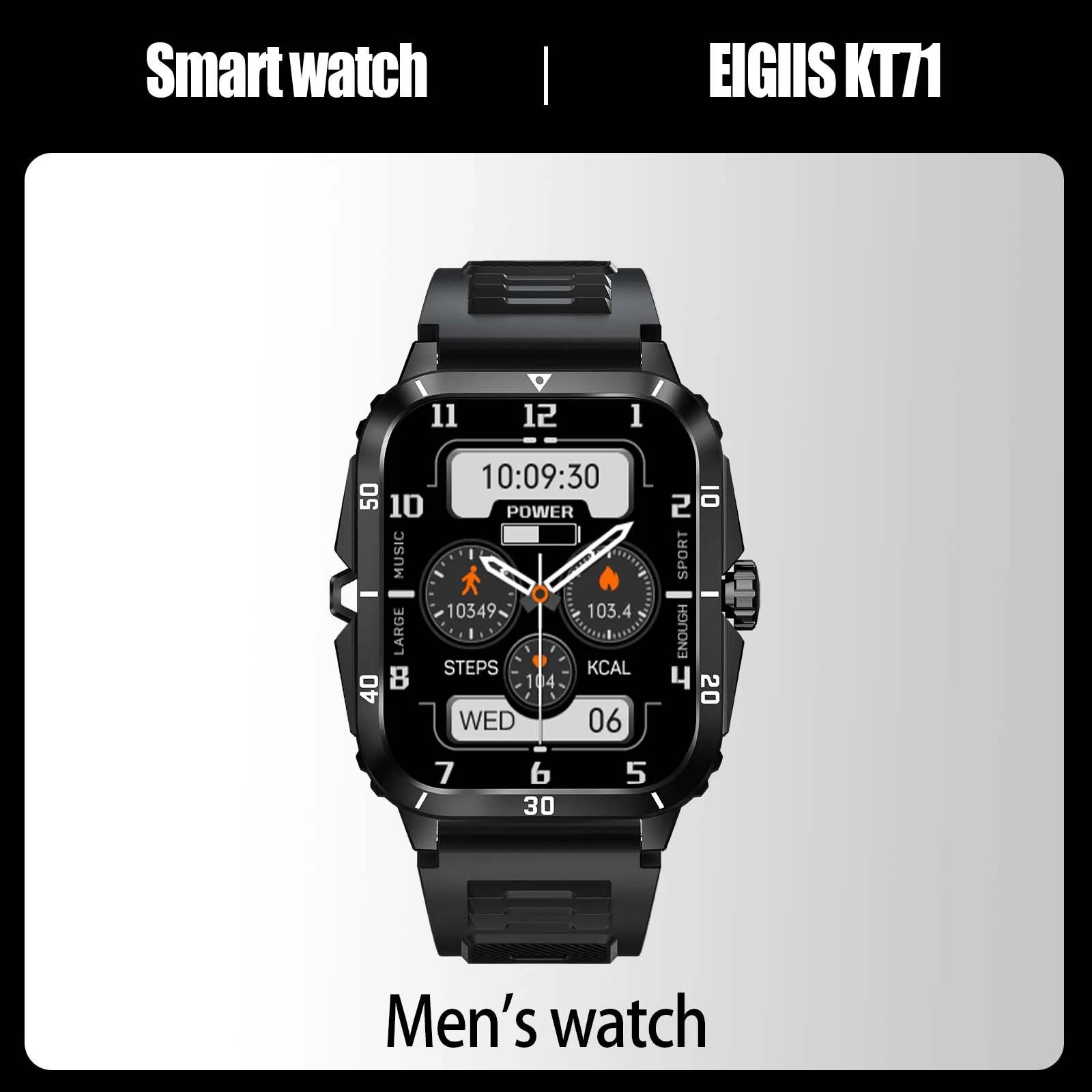 Smart Watch 3ATM Waterproof 1.96" IPS Screen Military KT71 Men 100+ Sport Mode Heart Rate Blood Pressure Bluetooth Call
