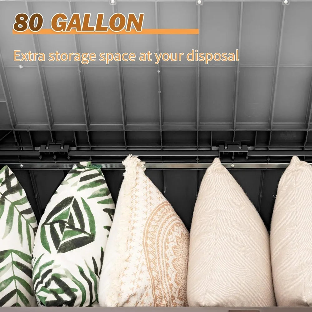 80 Gallon Storage Bench Deck Box Lockable for Patio Furniture.