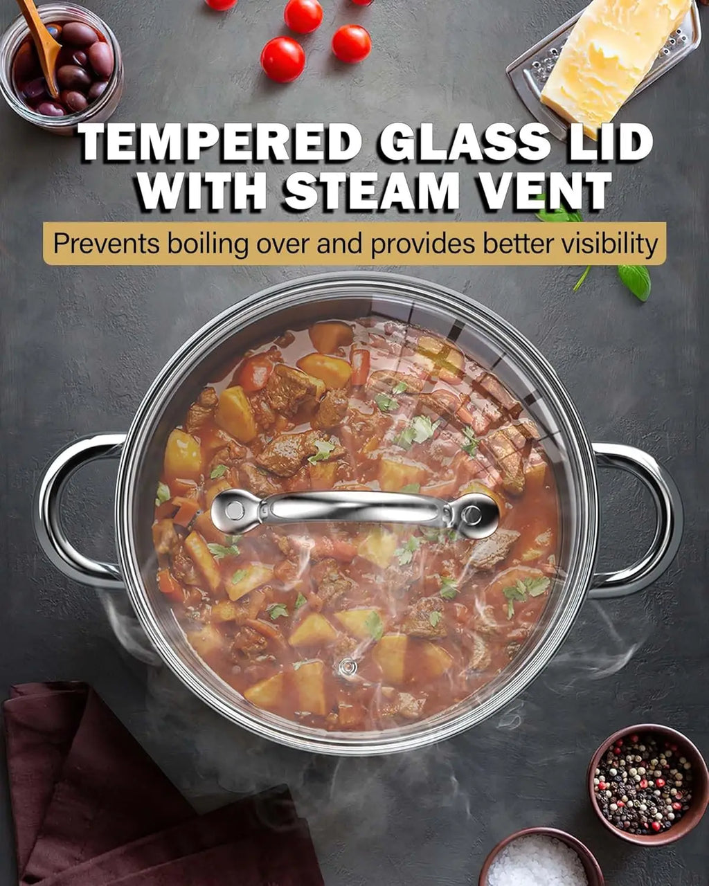 Stainless Steel Stock Pot Set with Glass Lids, 6-Piece Small Sauce Cooking Pan for Induction Stoves