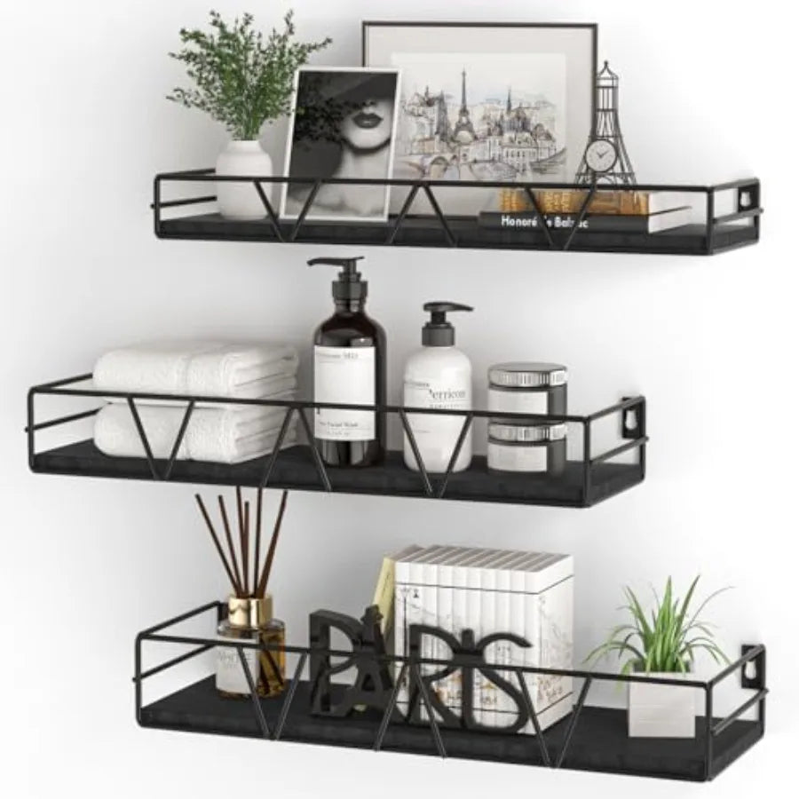 Set of 3 Floating Wood Wall Shelves.