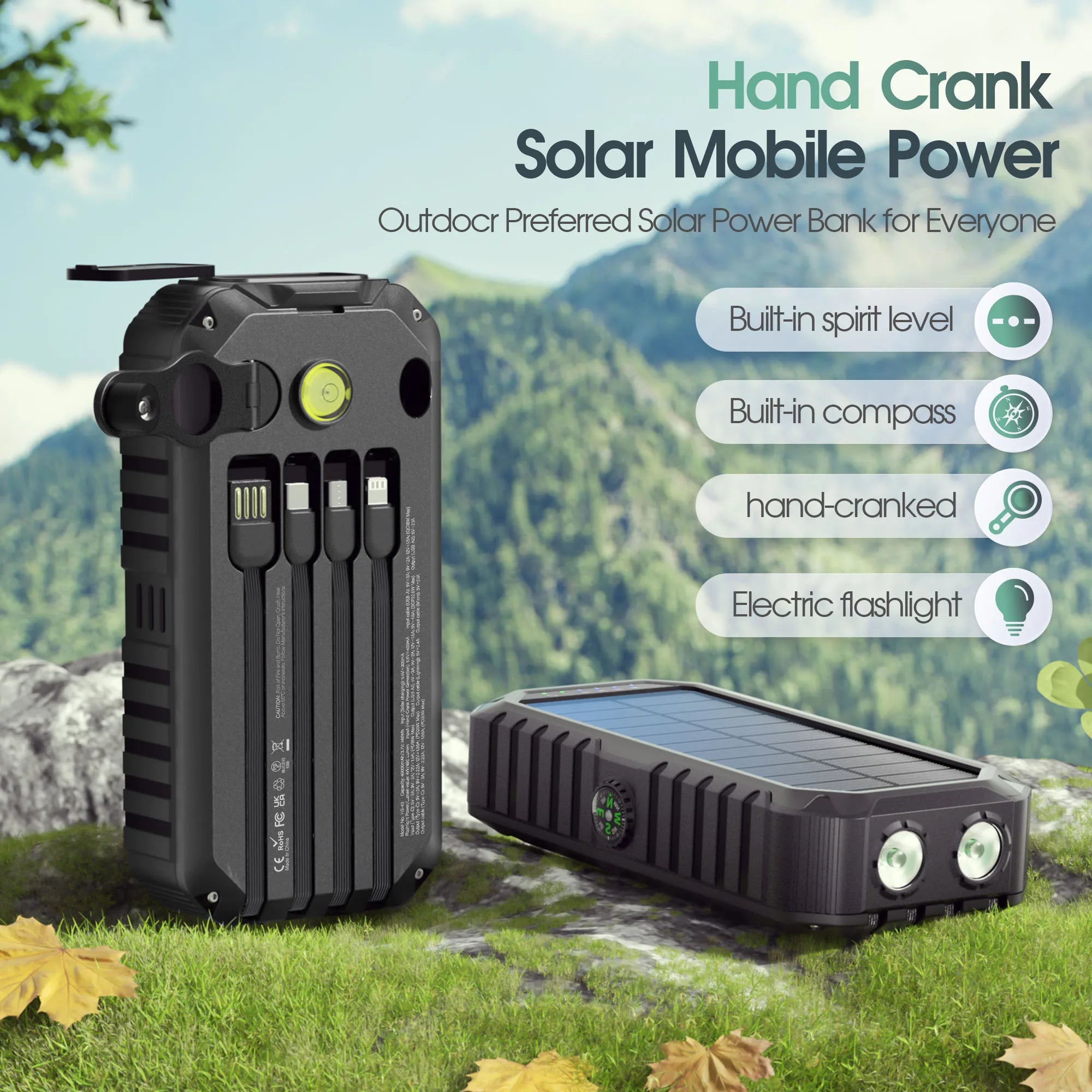 Solar Power Bank with Hand Crank.