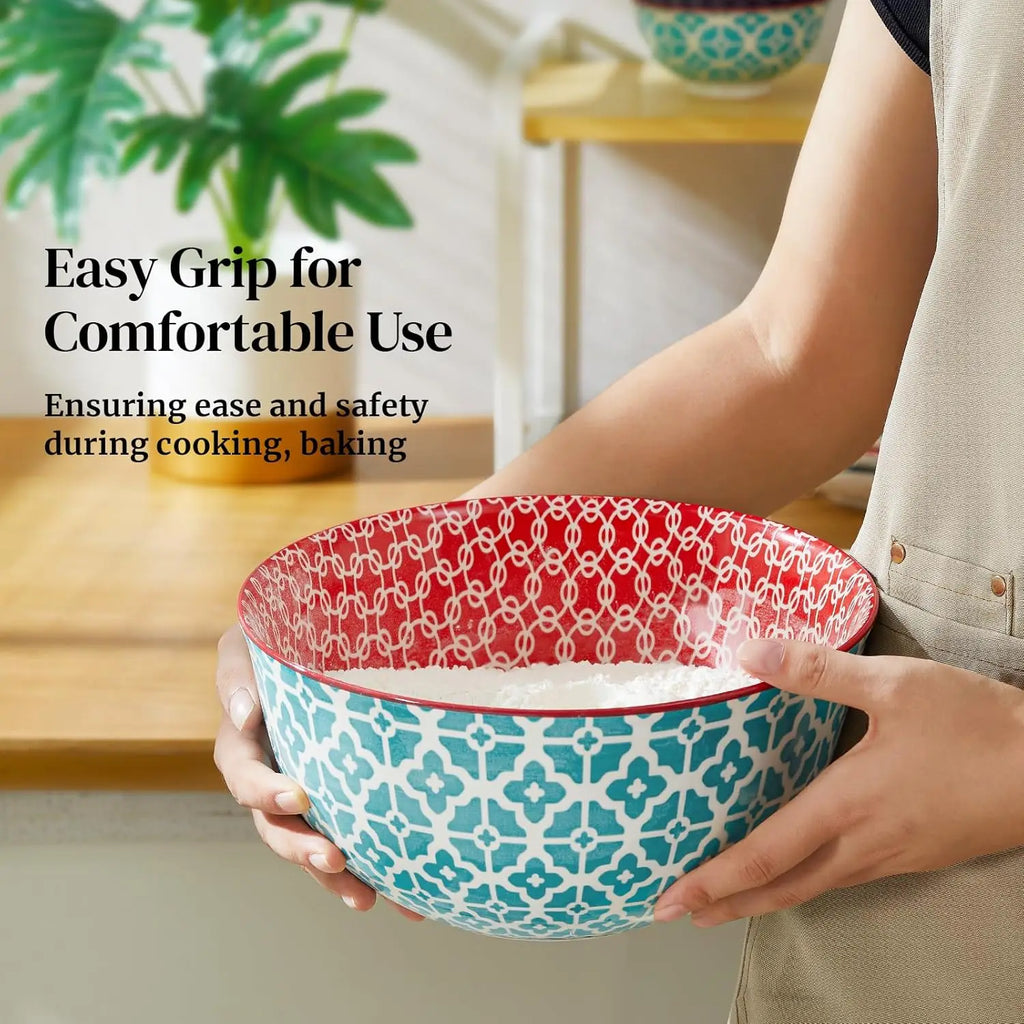 Colorful Ceramic Mixing Bowls Set of 3, Microwave & Dishwasher Safe for Cooking Baking Serving