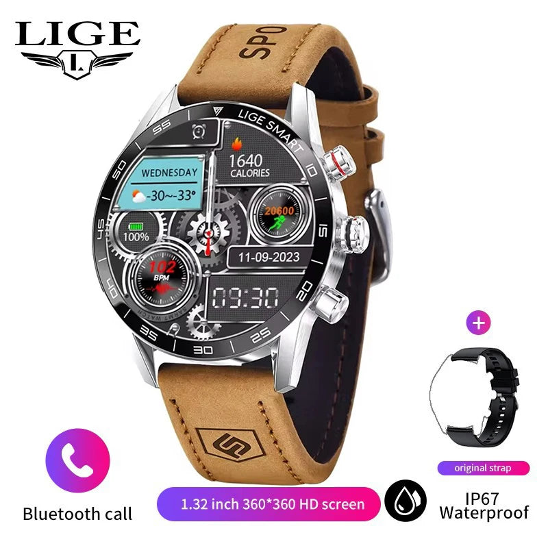 LIGE Brand Smartwatch For All Smartphone Connections AMOLED Screen Watch Men Smart Watch Waterproof Smartband HD Bluetooth Call