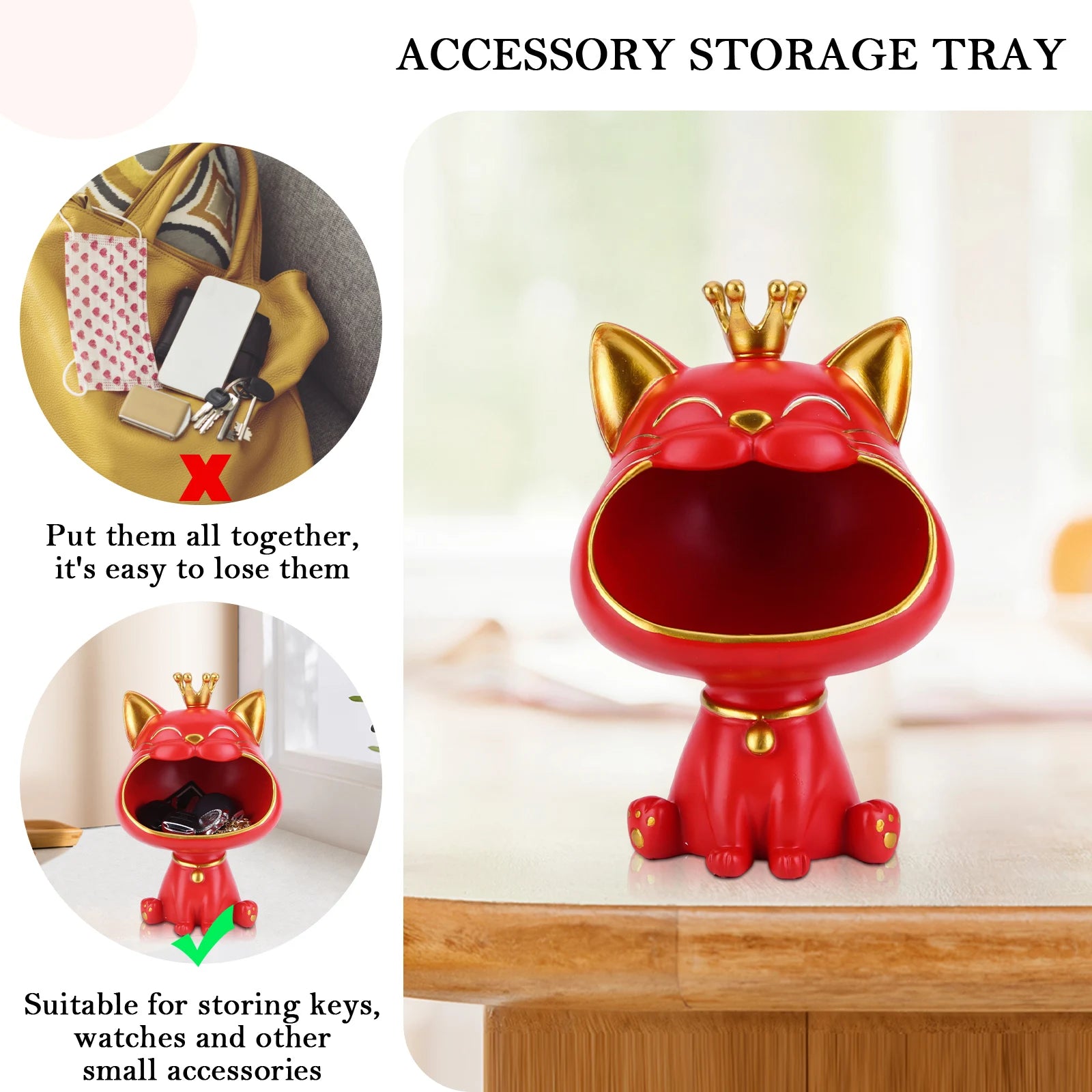 Laughing Cat Statue Resin Lucky Cat Statue Decoration Creative Big Mouths Cat Statue Cute Desktop Storage Accessories