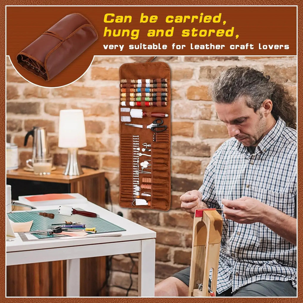 92-Piece Leather Crafting Tool Kit with Storage Bag for DIY Carving, Punching, Sewing & Stamping Projects