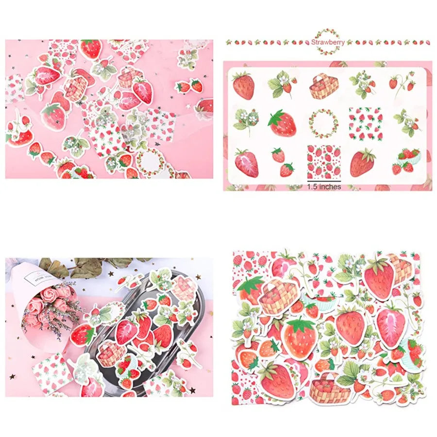 90 PCS Strawberry-Themed Stickers Labels for Personal Diary Planner Scrapbook Album and Notebook.