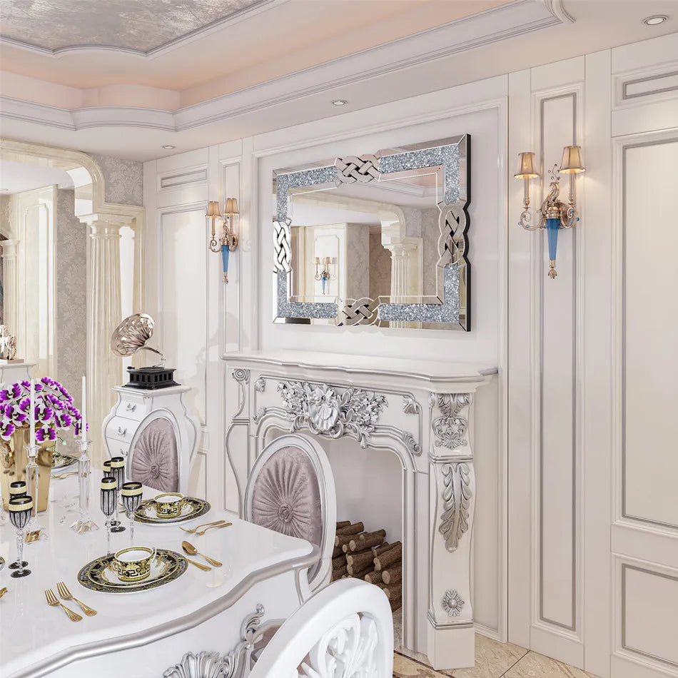 Large Crush Diamond Full Body Wall Mirror Artistic Silver Bathroom Vanity Mirror
