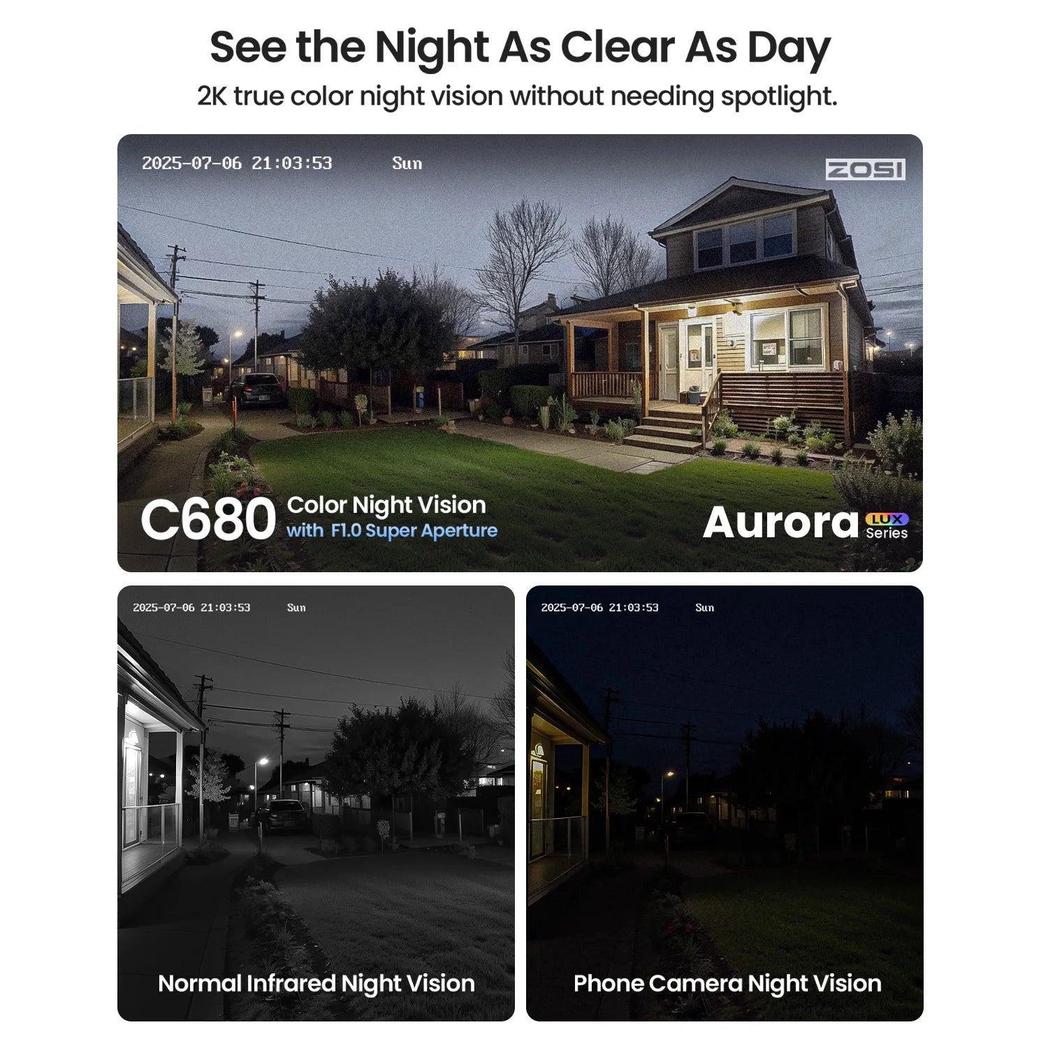 ZOSI C680 3MP Window Security Camera Full Color Night Vision 2K Indoor Plug-in WiFi Surveillance Camera for Home Security