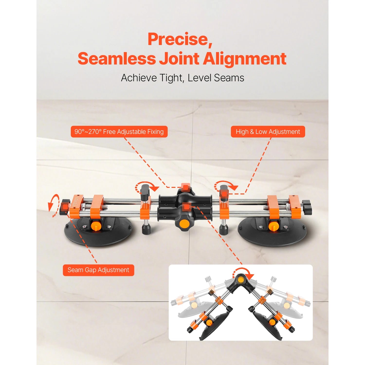 2 Packs Seamless Granite Seam Setter 90°-120° Adjustable with 6 in Suction Cups Seam Joiner for Tile Joining & Leveling